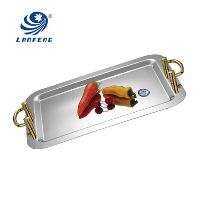 廣州藍楓不銹鋼制品 專業批發加厚鏡面鍍金雙耳點心盤，打造高端自助餐與果盤盛宴